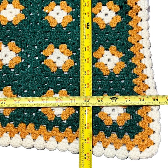 Vtg Homemade Knitted Crocheted Granny Square Throw Afghan Blanket Cottagecore - Picture 10 of 11